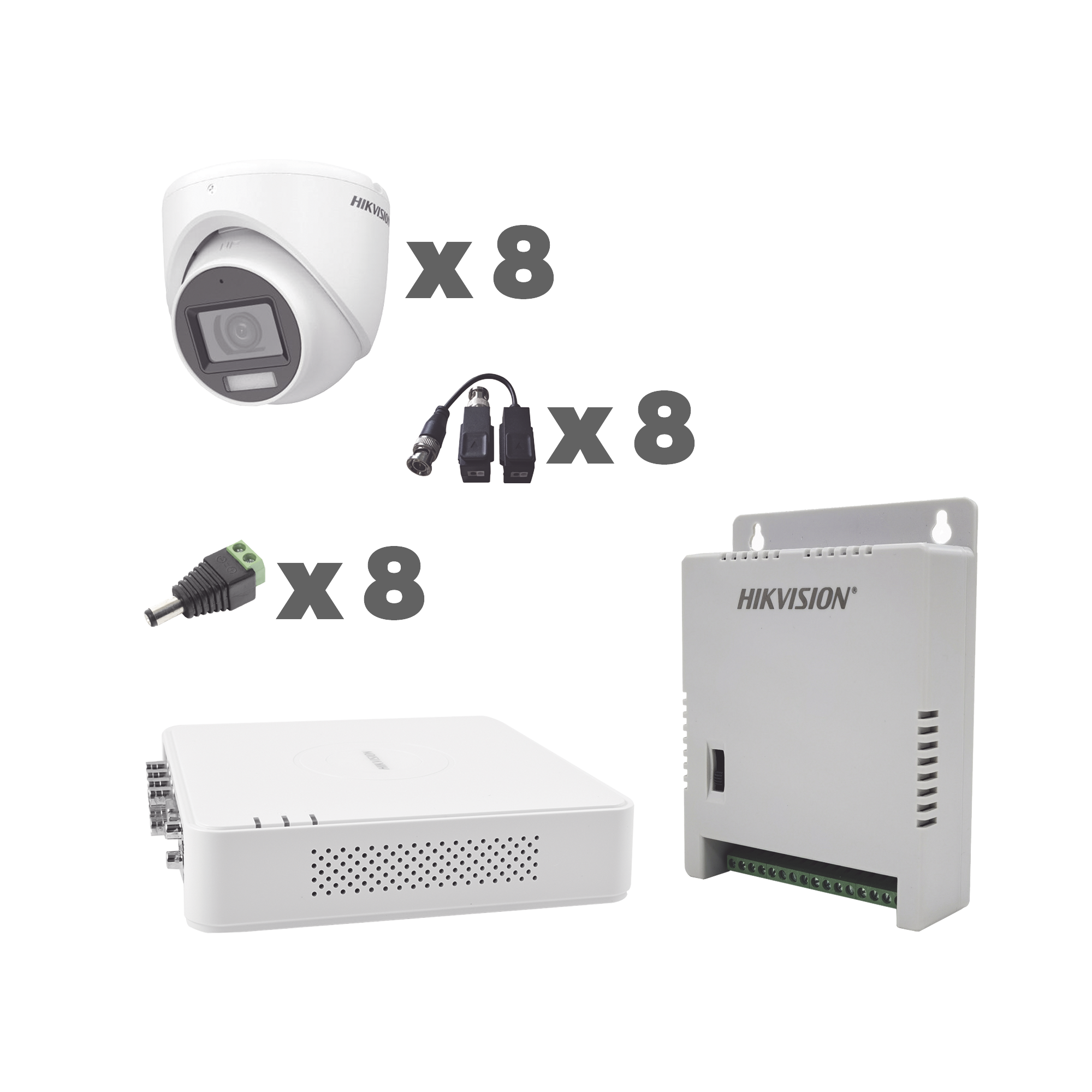 KH1080P8EWFH|KIT TurboHD 1080p / DVR 8 Canales con audio por coaxitron / 8 Cámaras con Micrófono Integrado 106° Visión/  luz blanca + IR visión nocturna  / Transceptores / Conectores / Fuente de Poder Profesional